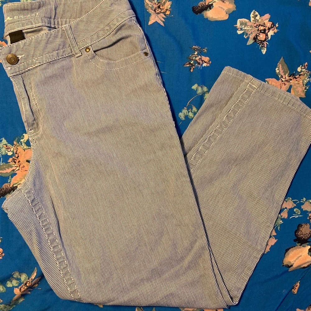Ankle length railroad stripe skinny jeans
